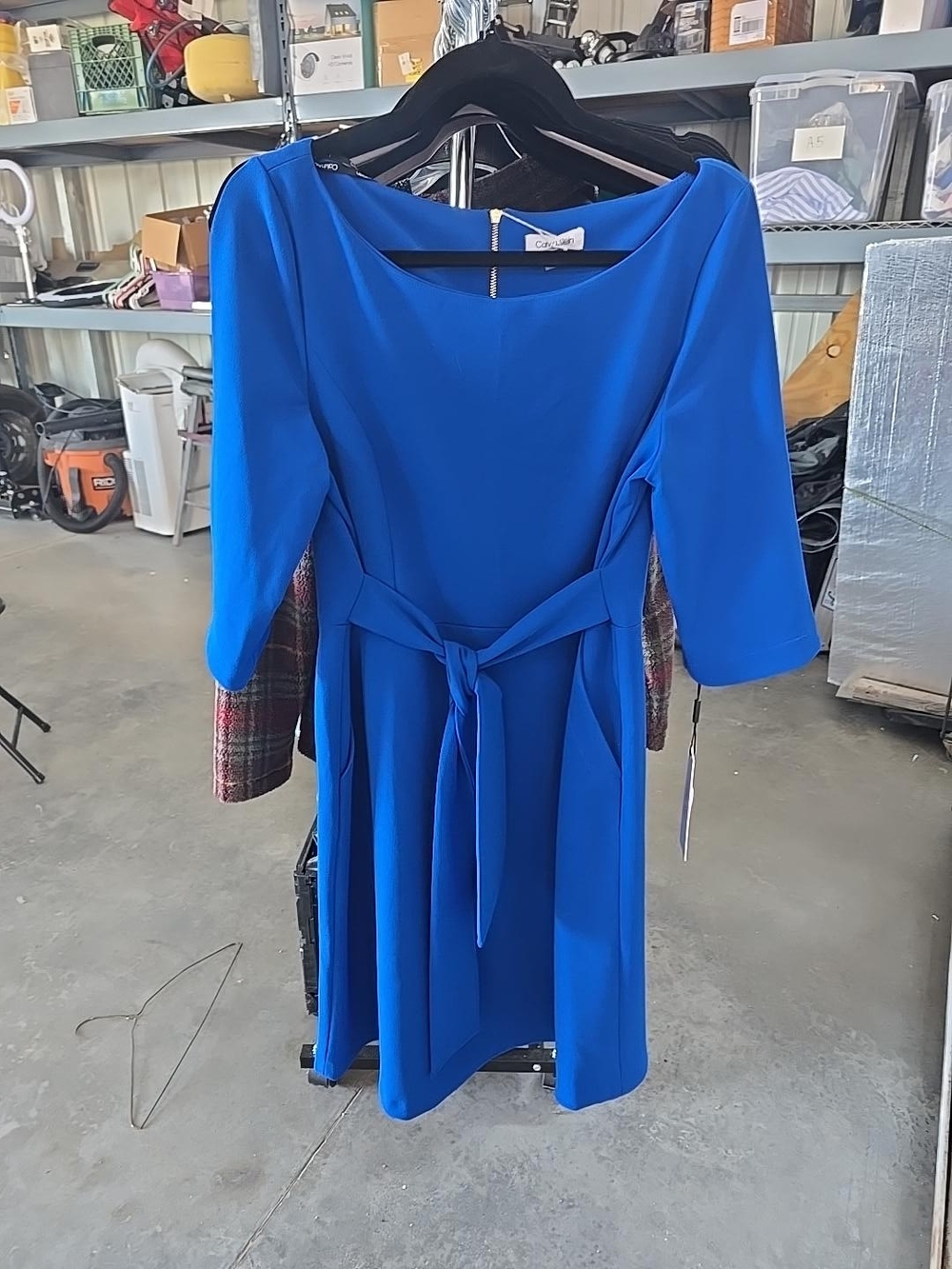 Calvin Klein Cobalt Blue Midi Dress with Self Tie Size 14